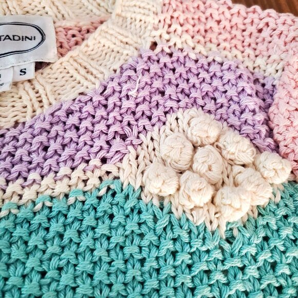 Adrienne Vittadini Pastel Cottagecore Knit Sweater Cotton Textured Long Sleeve S - Picture 3 of 14